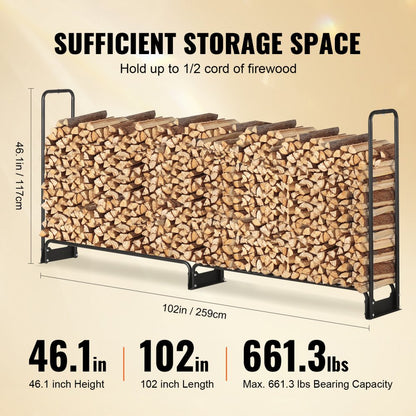 010786903433 - 8.5FT Heavy-Duty Firewood Rack with Waterproof Cover