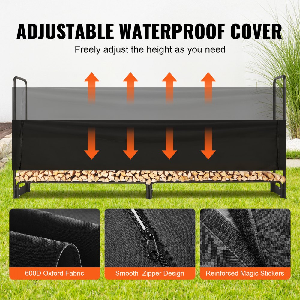 010786903433 - 8.5FT Heavy-Duty Firewood Rack with Waterproof Cover