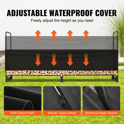 010786903433 - 8.5FT Heavy-Duty Firewood Rack with Waterproof Cover