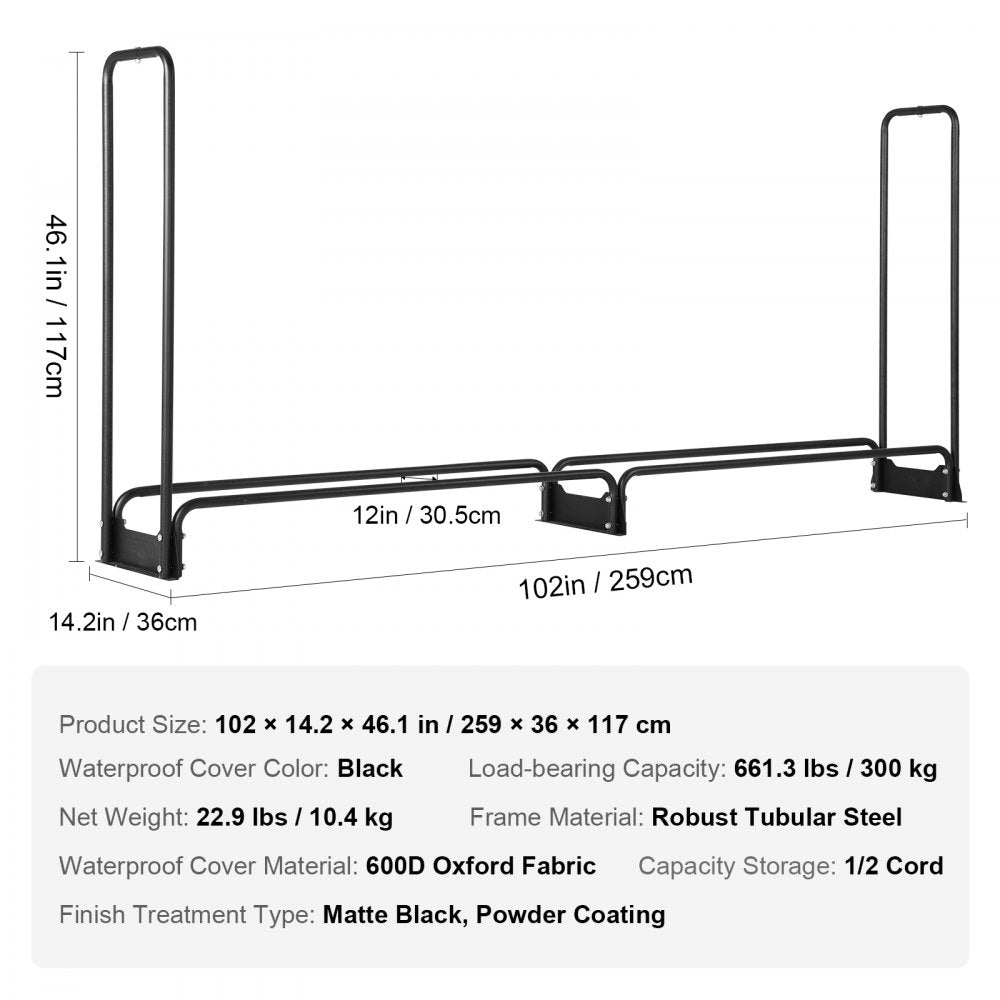 010786903433 - 8.5FT Heavy-Duty Firewood Rack with Waterproof Cover