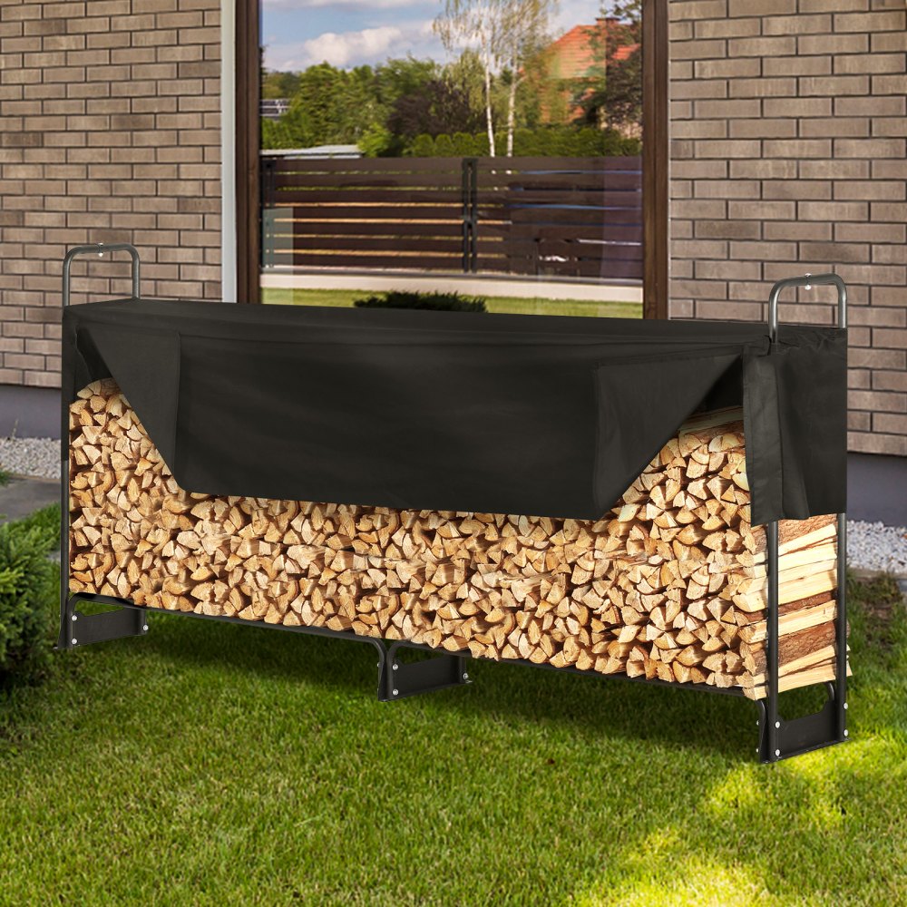 010786903433 - 8.5FT Heavy-Duty Firewood Rack with Waterproof Cover
