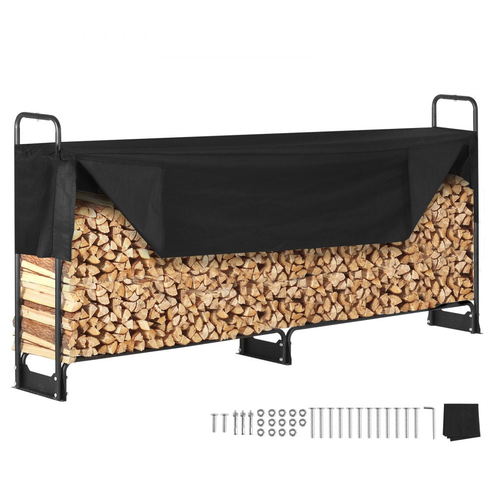 010786903433 - 8.5FT Heavy-Duty Firewood Rack with Waterproof Cover