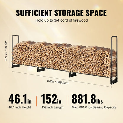 010688983821 - Heavy-Duty 12.7FT Steel Firewood Rack with Waterproof Cover