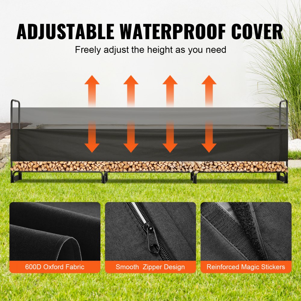010688983821 - Heavy-Duty 12.7FT Steel Firewood Rack with Waterproof Cover
