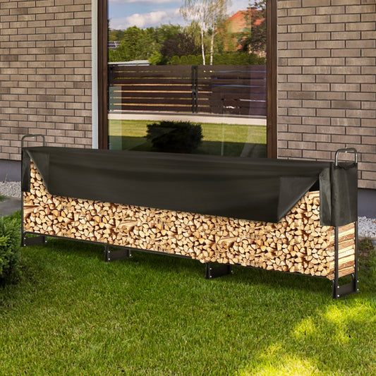 010688983821 - Heavy-Duty 12.7FT Steel Firewood Rack with Waterproof Cover