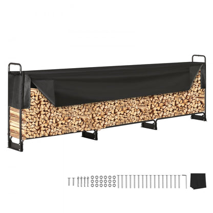 010688983821 - Heavy-Duty 12.7FT Steel Firewood Rack with Waterproof Cover