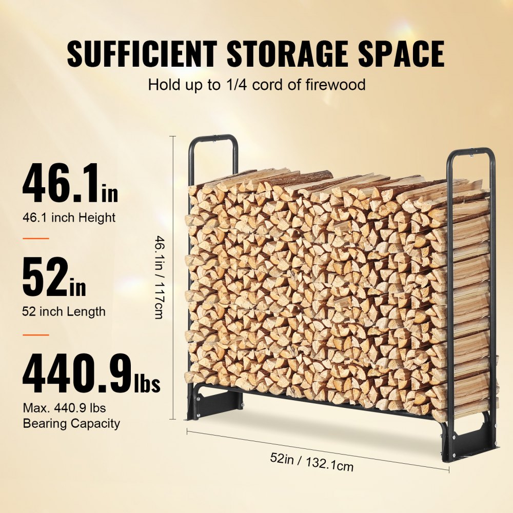 010581119433 - 4.3FT Heavy-Duty Firewood Rack with Waterproof Cover