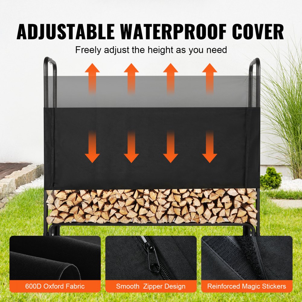 010581119433 - 4.3FT Heavy-Duty Firewood Rack with Waterproof Cover