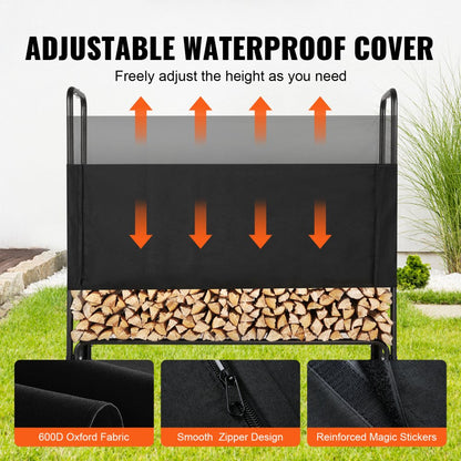 010581119433 - 4.3FT Heavy-Duty Firewood Rack with Waterproof Cover