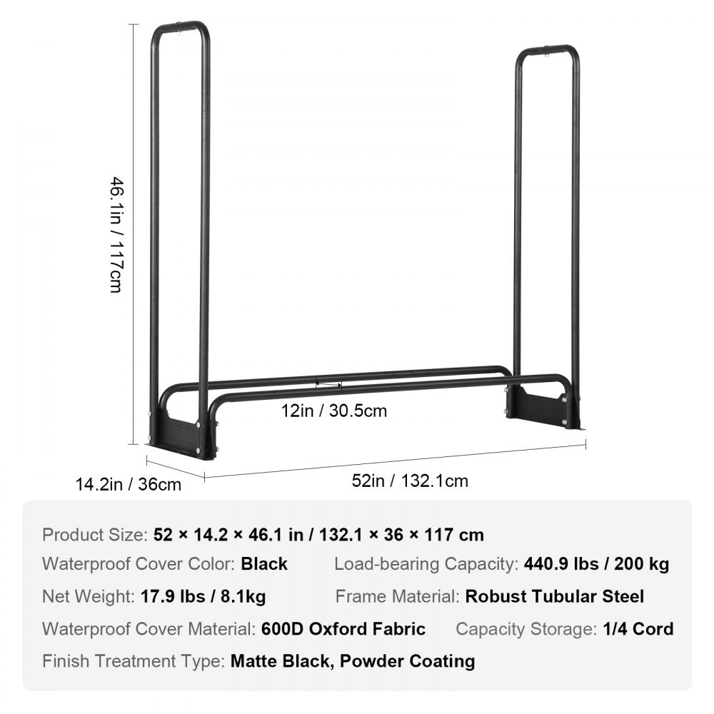 010581119433 - 4.3FT Heavy-Duty Firewood Rack with Waterproof Cover