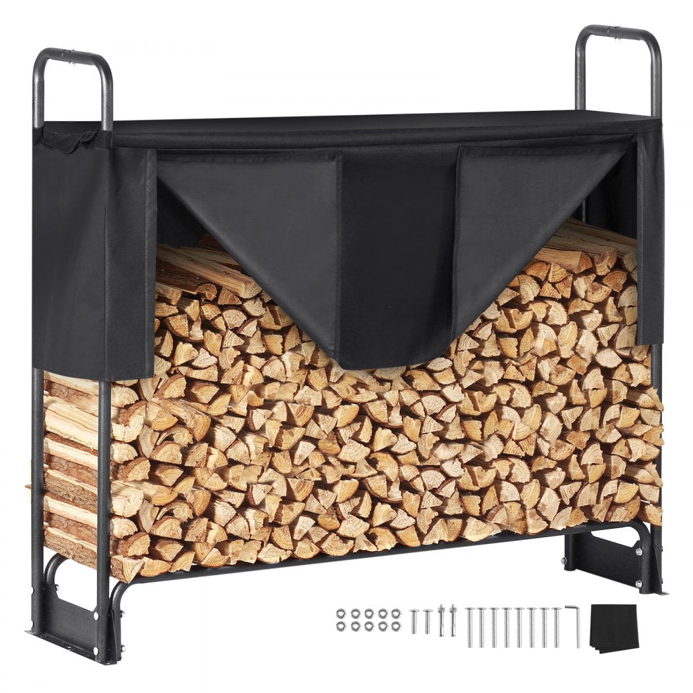 010581119433 - 4.3FT Heavy-Duty Firewood Rack with Waterproof Cover