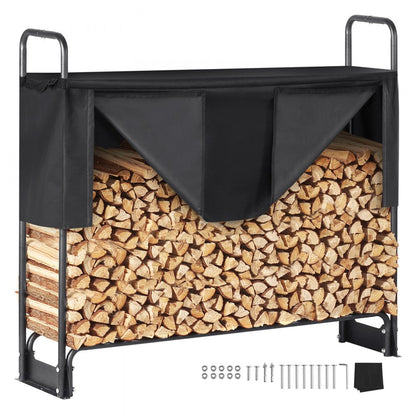 010581119433 - 4.3FT Heavy-Duty Firewood Rack with Waterproof Cover