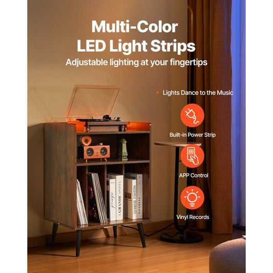 C240353G-01 - Vintage Record Player Stand for 150 Albums with LED Light