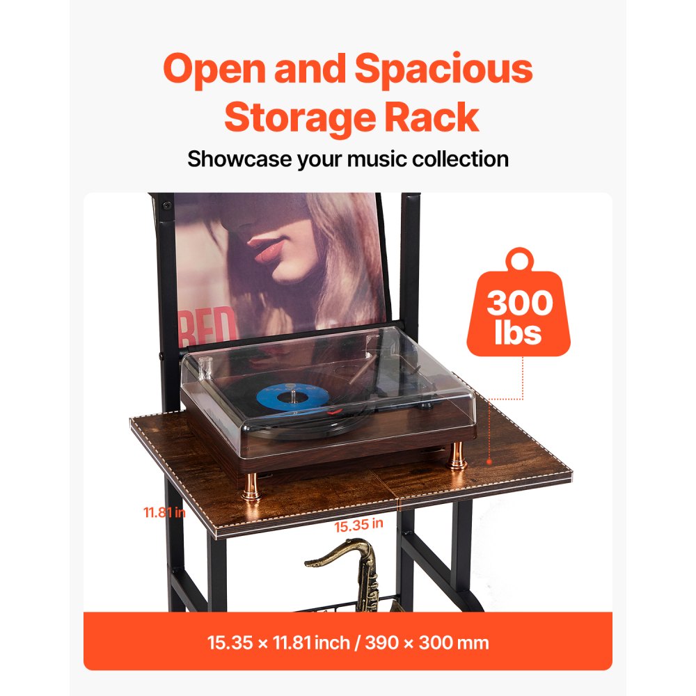 C240354G-01 - 5-Tier Vintage Brown Vinyl Shelf with Power Strip & LED Light