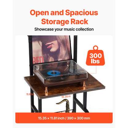 C240354G-01 - 5-Tier Vintage Brown Vinyl Shelf with Power Strip & LED Light