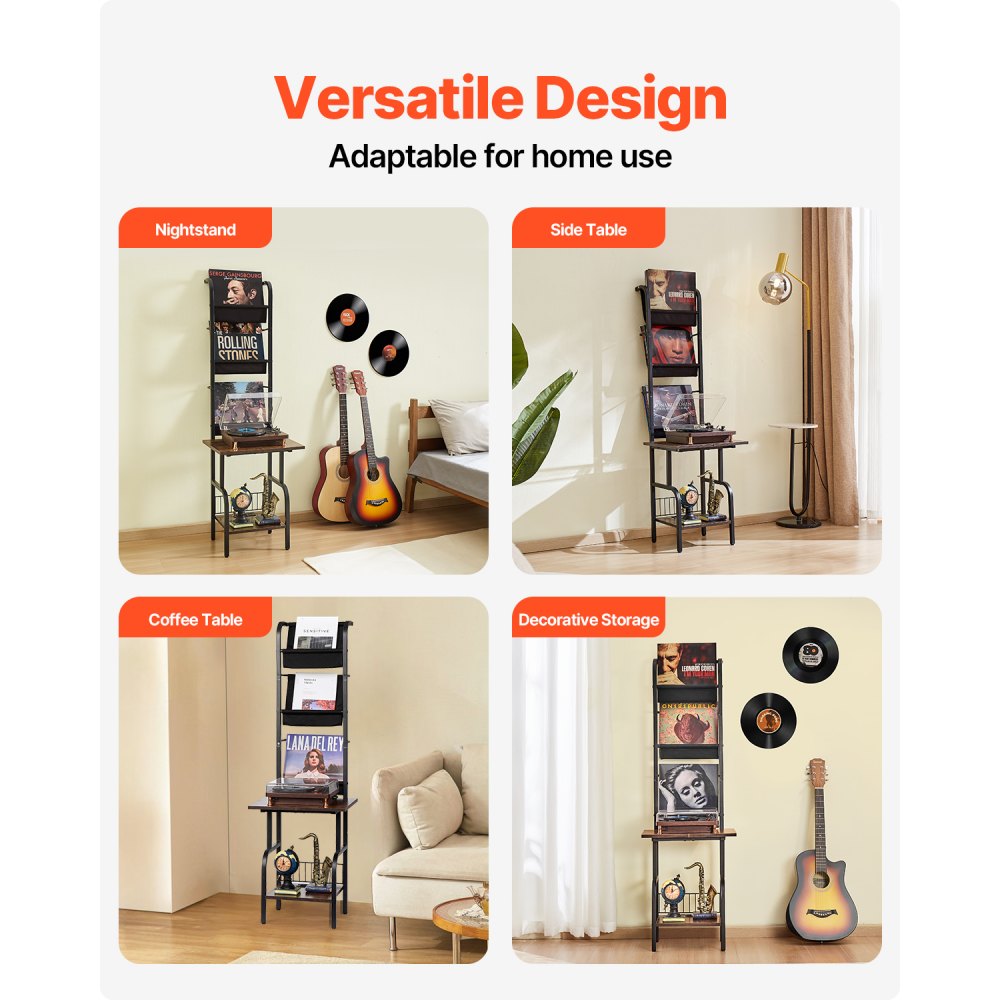 C240354G-01 - 5-Tier Vintage Brown Vinyl Shelf with Power Strip & LED Light