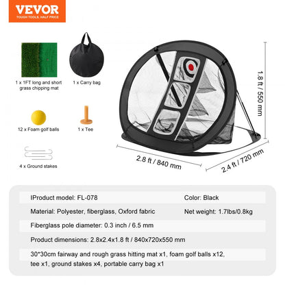 FL-078 - Durable 2.8x2.4FT Golf Chipping Net with Accessories