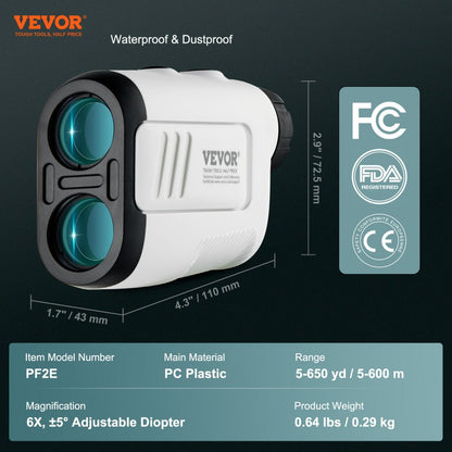 PF2E - VEVOR Golf Rangefinder 5-650 Yards with Flag Lock & Vibration Feedback