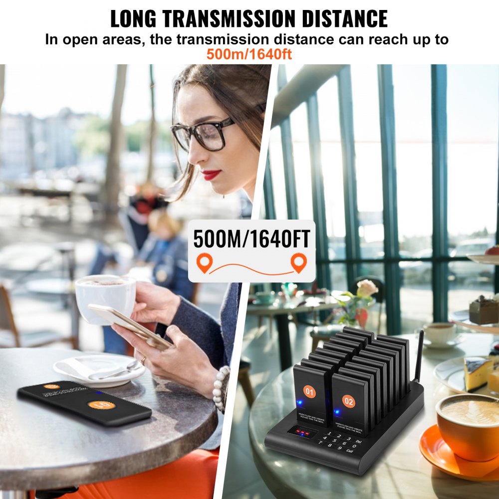 9106 - VEVOR 500m Wireless Restaurant Pager System with Vibrating Beepers