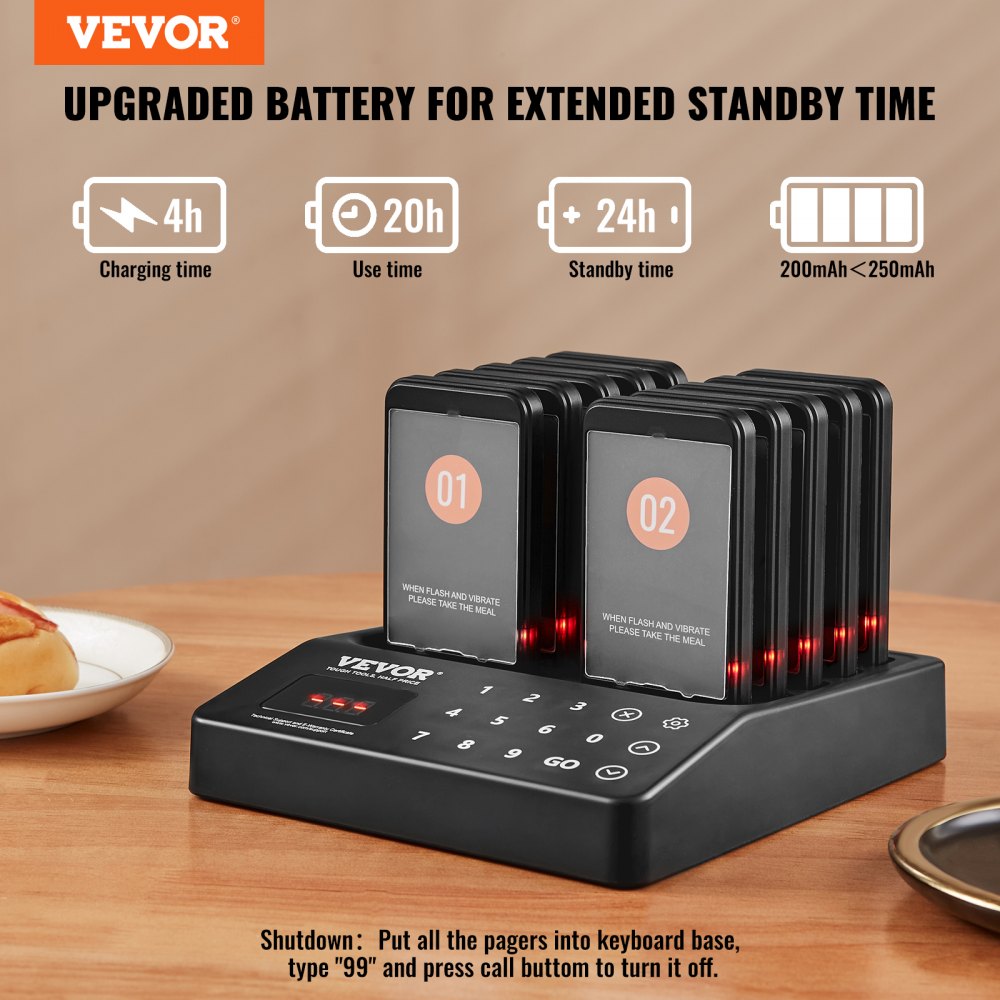 P70 - Wireless 400m Restaurant Pager System with Vibration & Flash Alerts