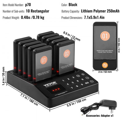 P70 - Wireless 400m Restaurant Pager System with Vibration & Flash Alerts
