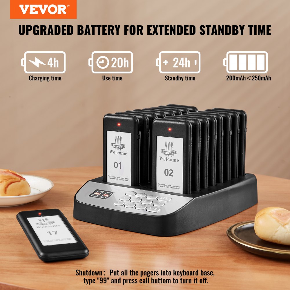 YY-F100-433 - Wireless 500m Restaurant Pager System with 16 Beepers