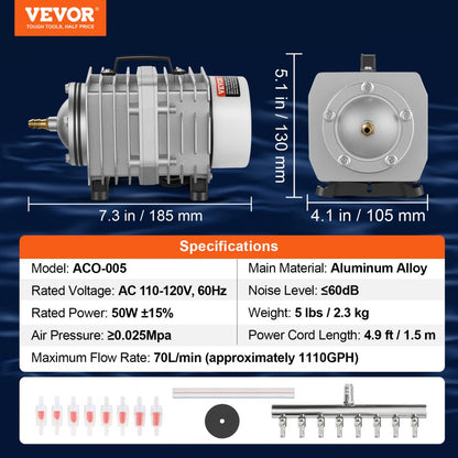 ACO-005 - 50W VEVOR Commercial Air Pump, 1110 GPH for Aquaculture