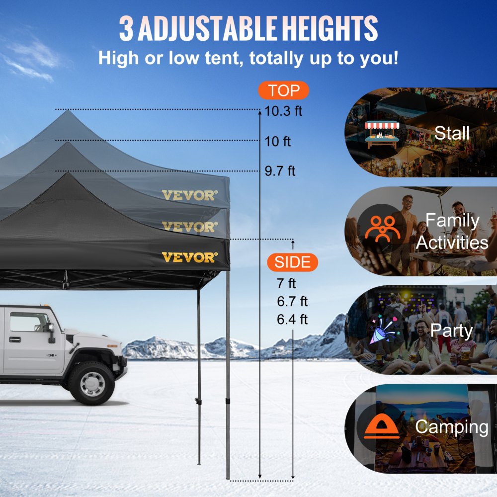 010493634733 - 10x10 FT VEVOR Pop-Up Canopy Tent with Removable Sidewalls