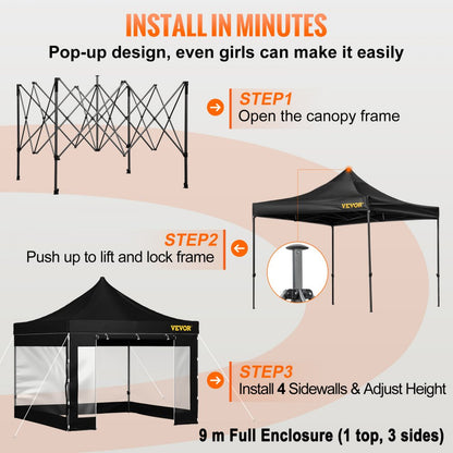010493634733 - 10x10 FT VEVOR Pop-Up Canopy Tent with Removable Sidewalls