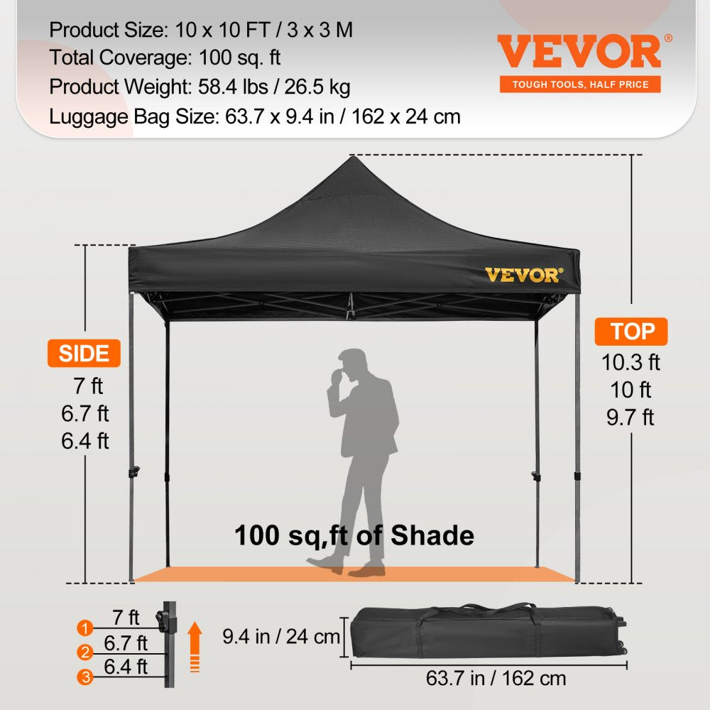 010493634733 - 10x10 FT VEVOR Pop-Up Canopy Tent with Removable Sidewalls