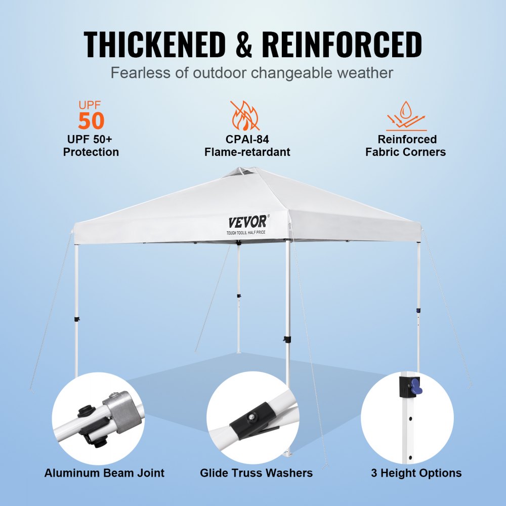 010782607748 - 10x10 ft VEVOR Pop-Up Canopy Tent with Adjustable Height