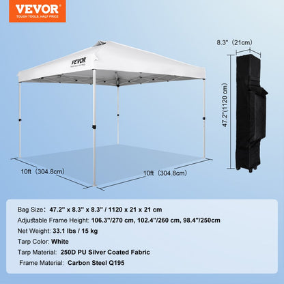 010782607748 - 10x10 ft VEVOR Pop-Up Canopy Tent with Adjustable Height