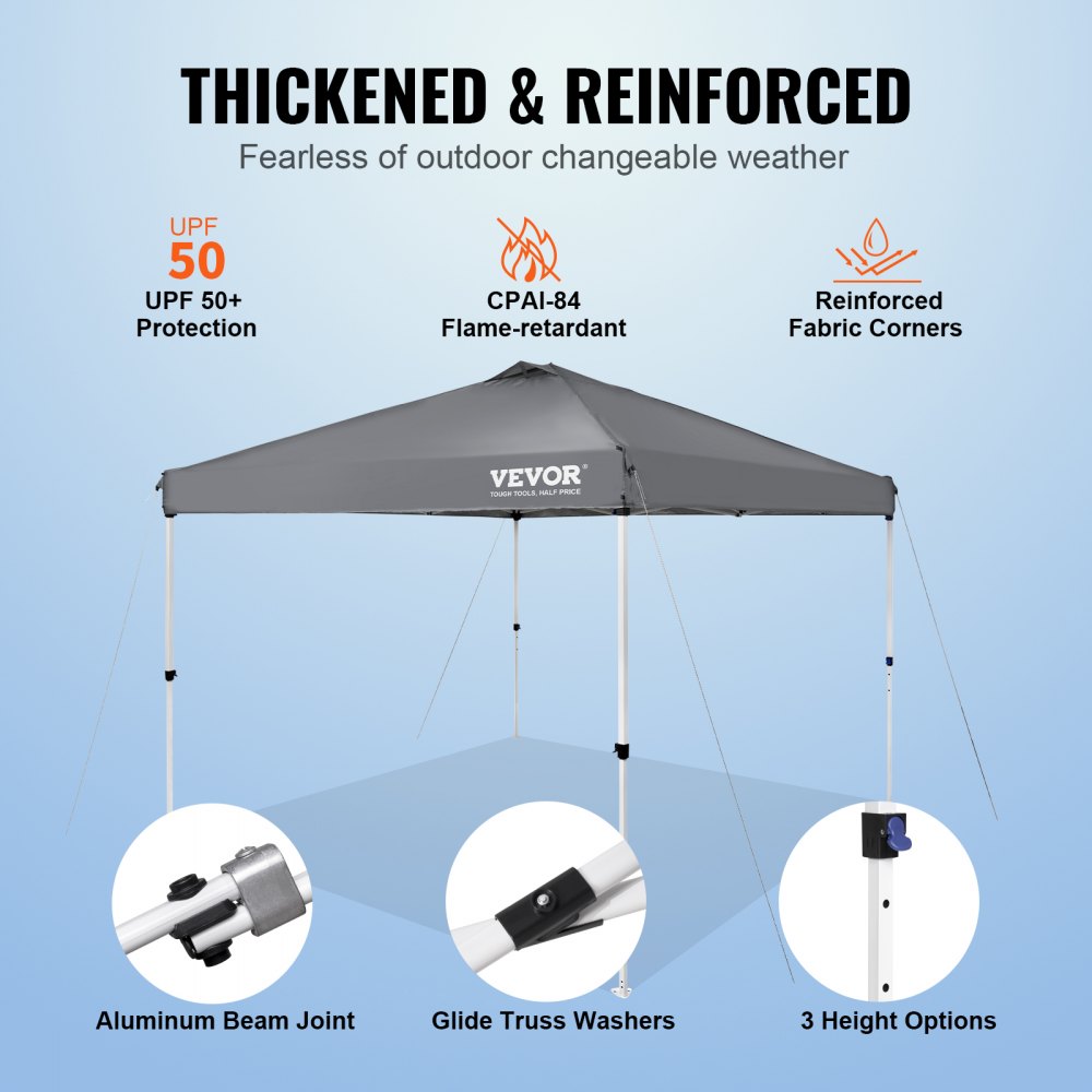 010429621718 - 10x10 ft Dark Gray Canopy Tent with UPF 50+ Protection
