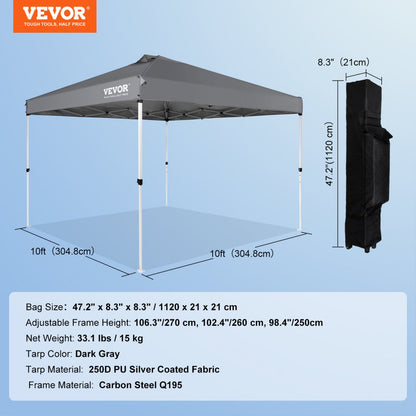 010429621718 - 10x10 ft Dark Gray Canopy Tent with UPF 50+ Protection