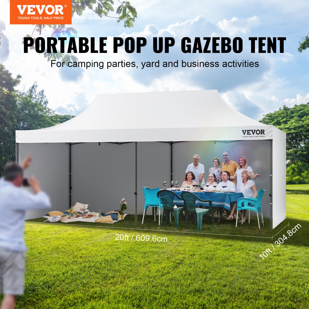 010448488818 - 10x20 FT Waterproof Canopy with Removable Sidewalls & Adjustable Heights