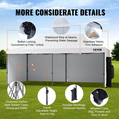 010448488818 - 10x20 FT Waterproof Canopy with Removable Sidewalls & Adjustable Heights