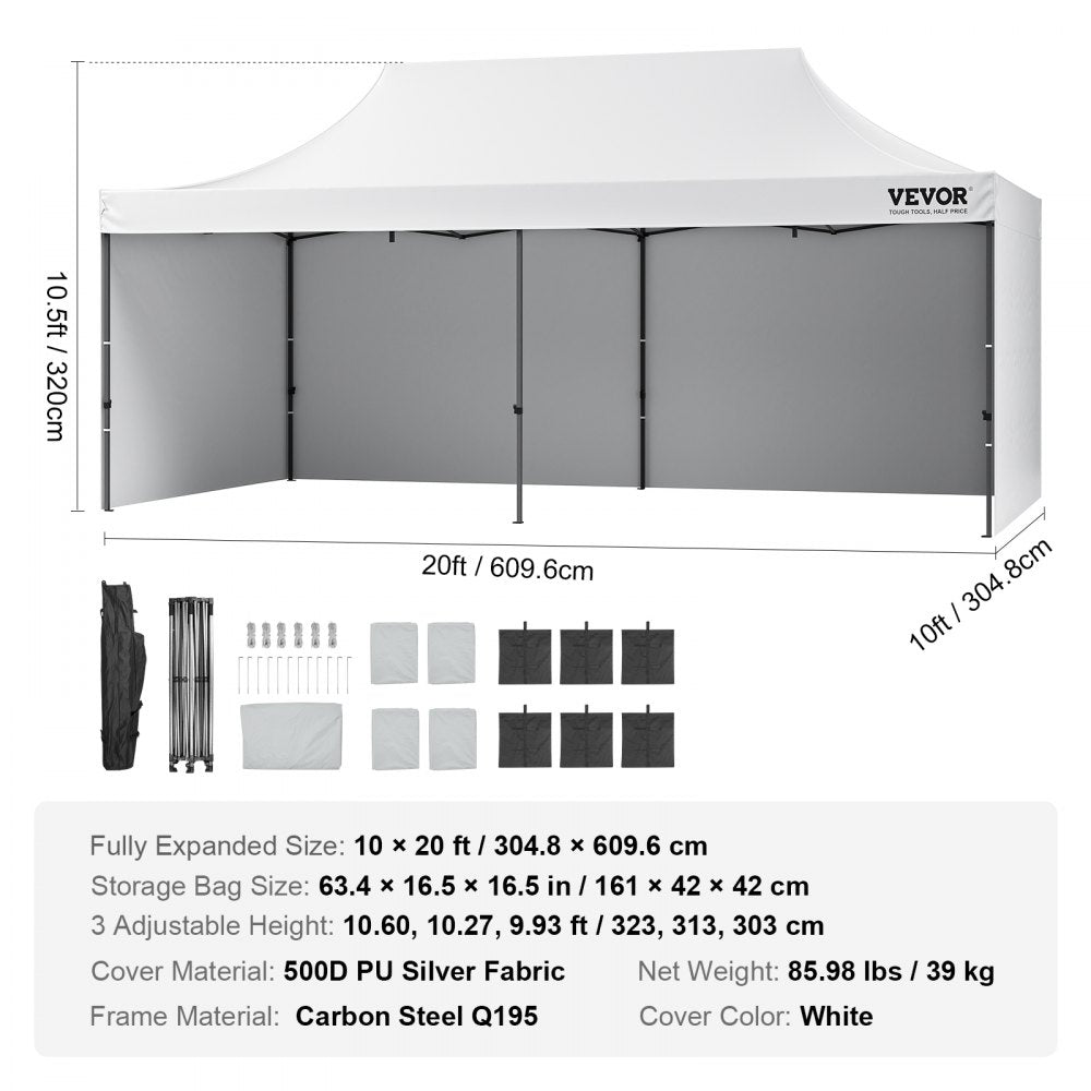 010448488818 - 10x20 FT Waterproof Canopy with Removable Sidewalls & Adjustable Heights