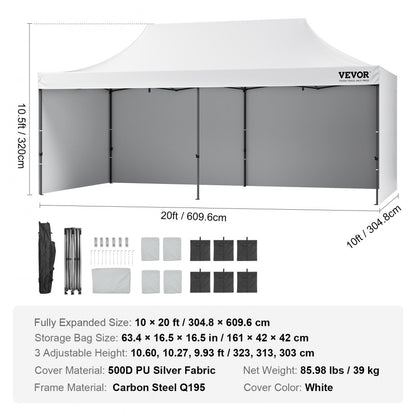 010448488818 - 10x20 FT Waterproof Canopy with Removable Sidewalls & Adjustable Heights