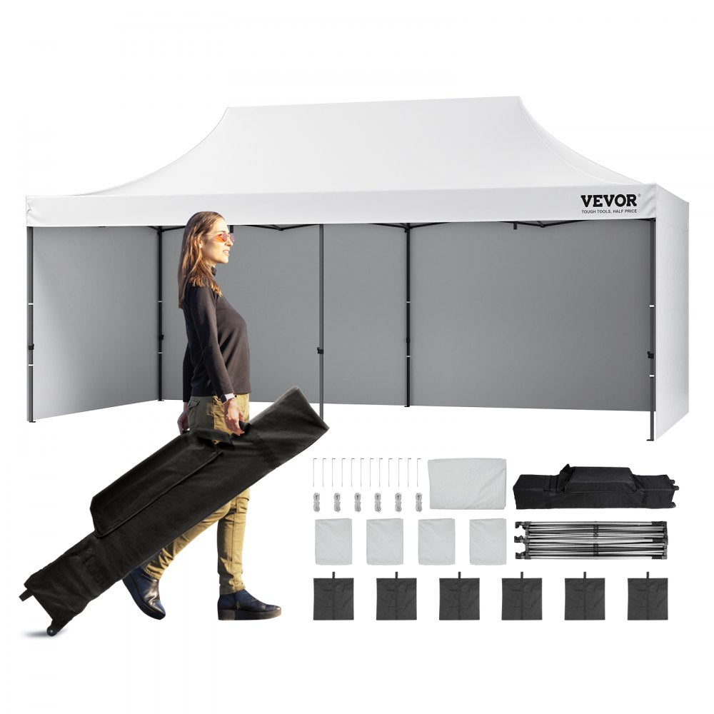 010448488818 - 10x20 FT Waterproof Canopy with Removable Sidewalls & Adjustable Heights