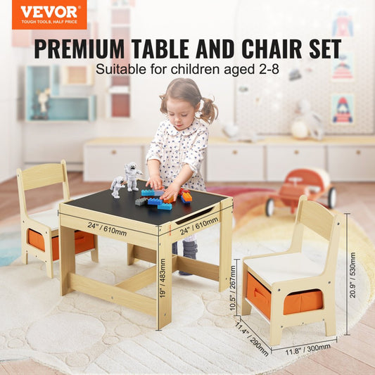 TF5601 - Durable 24"x24" Kids Table & Chair Set with Storage, 10.5" Seat Height