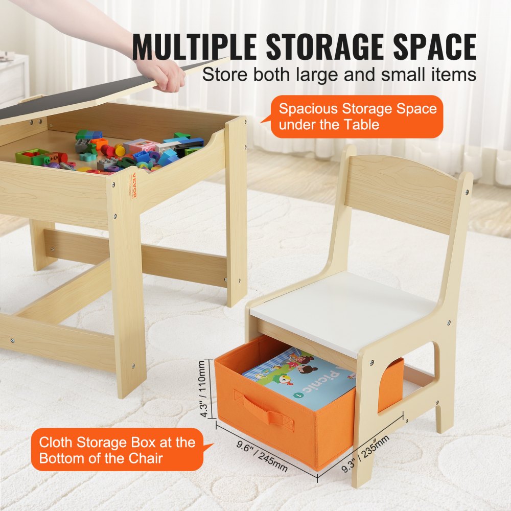 TF5601 - Durable 24"x24" Kids Table & Chair Set with Storage, 10.5" Seat Height