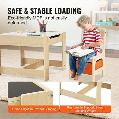 TF5601 - Durable 24"x24" Kids Table & Chair Set with Storage, 10.5" Seat Height