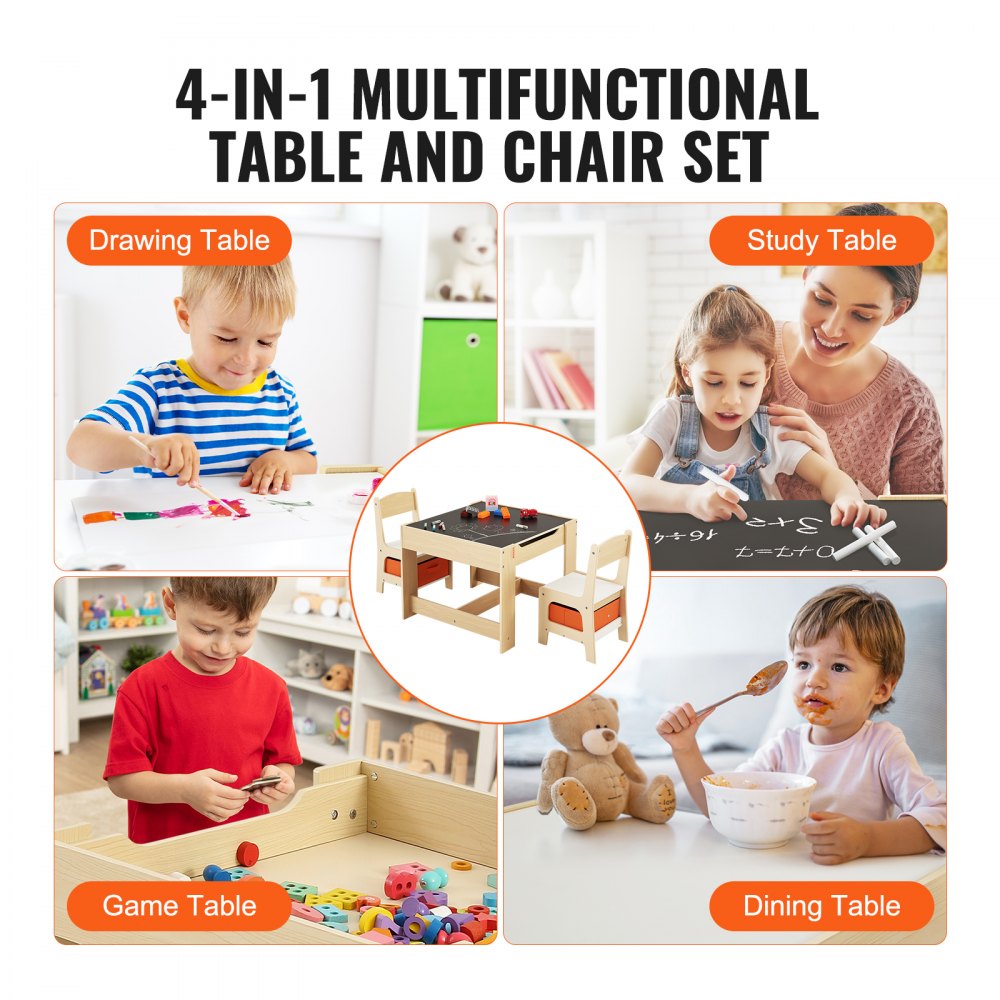 TF5601 - Durable 24"x24" Kids Table & Chair Set with Storage, 10.5" Seat Height