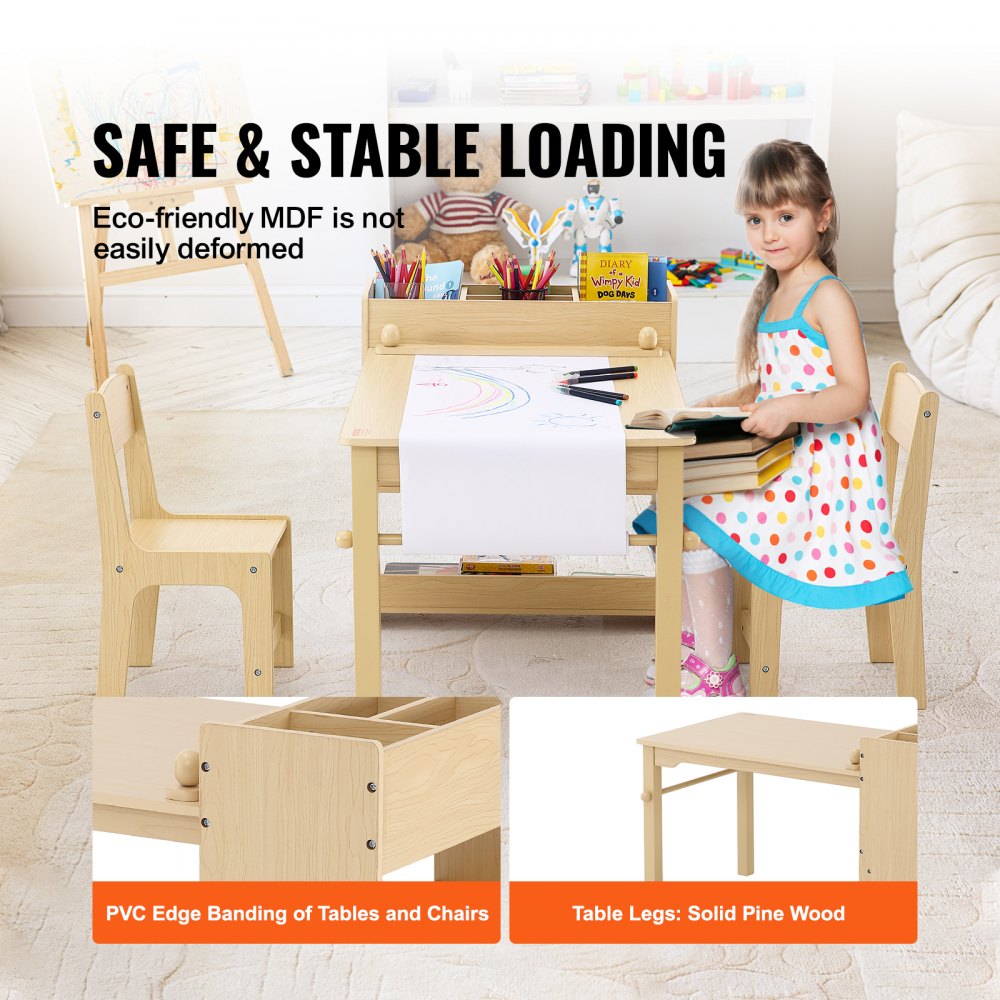 TF13066 - VEVOR Kids Art Table Set, 31.3" Light Wood with 2 Chairs