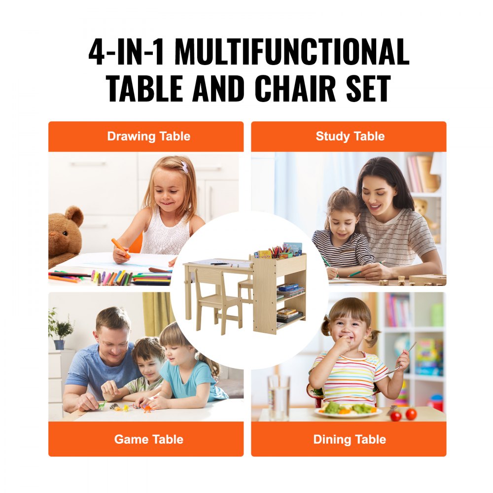 TF13066 - VEVOR Kids Art Table Set, 31.3" Light Wood with 2 Chairs