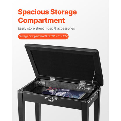 SUE-4 - 13.78" Wooden Piano Bench with Storage & Anti-Slip Design