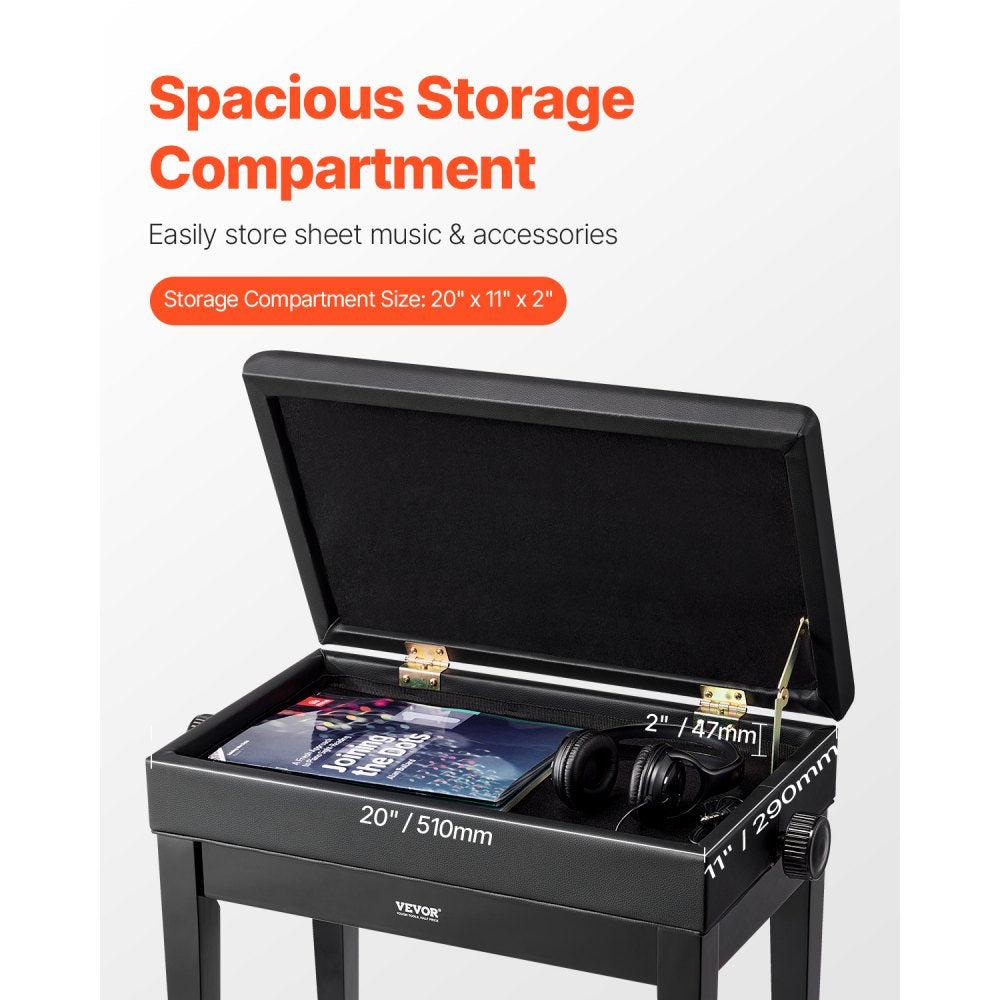 SUB-2 - Adjustable Wooden Piano Bench with Storage, 19.3"-22.8" Height