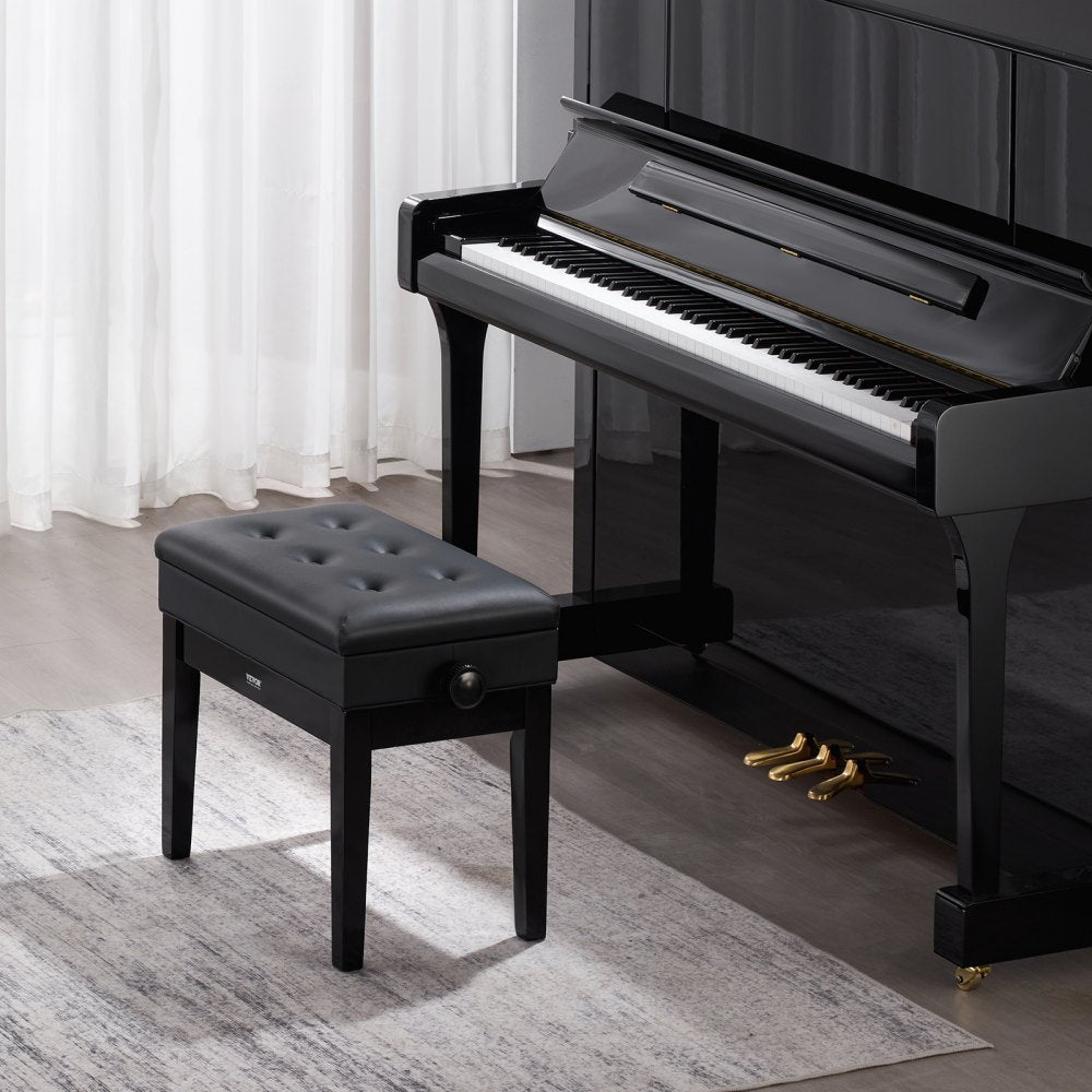 SUB-2 - Adjustable Wooden Piano Bench with Storage, 19.3"-22.8" Height