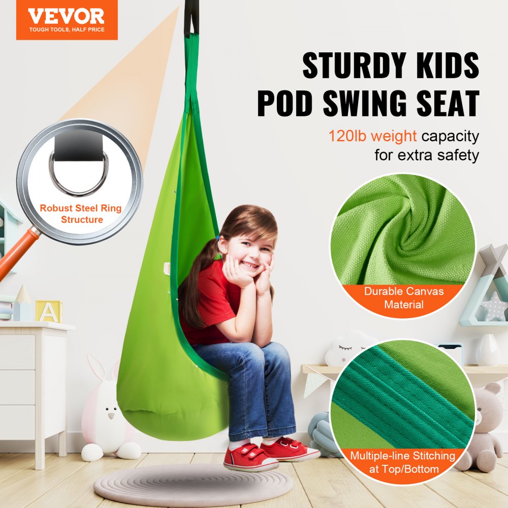 LYY011 - Cozy Kids Pod Swing Chair with LED Lights, Supports 120 lbs