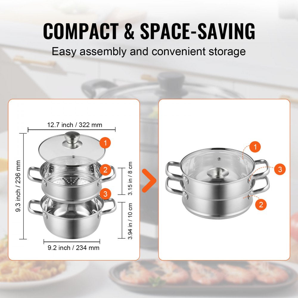 010302855738 - 3QT Stainless Steel Steamer Pot for Efficient Cooking